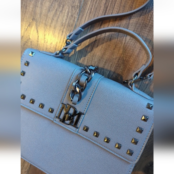 Badgley Mischka Gray Medium Purse w/ Long Strap & Short Handle NWOT Chain Accent - Picture 3 of 16